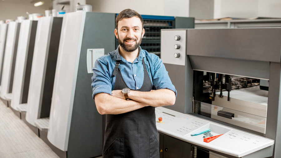 Typographer portrait at the manufacturing