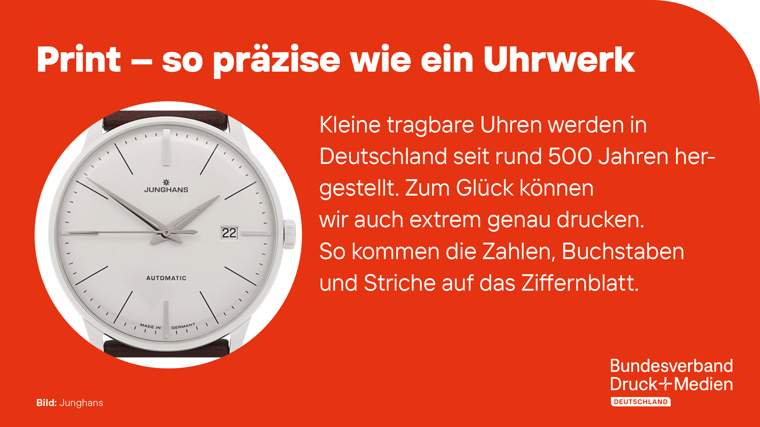 Print - so präzise wie ein Uhrwerk Uhr mit erklärendem Text
